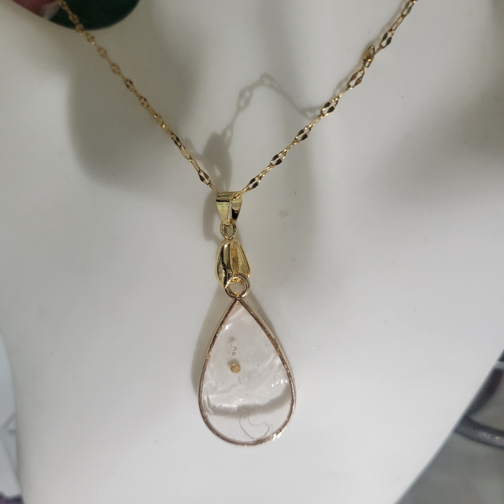 MUSTARD SEED GOLD Teardrop Pendant Necklace HANDMADE - Picture 2 of 2